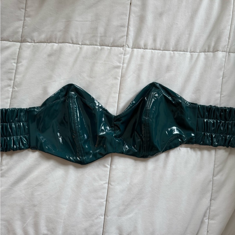 Shiny Dark Green Strapless Top